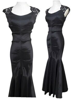 Cache Mermaid Gown Black Lace Back Bodycon Formal Size 0